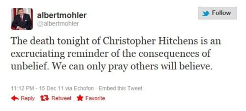 al mohler tweet christopher hitchens