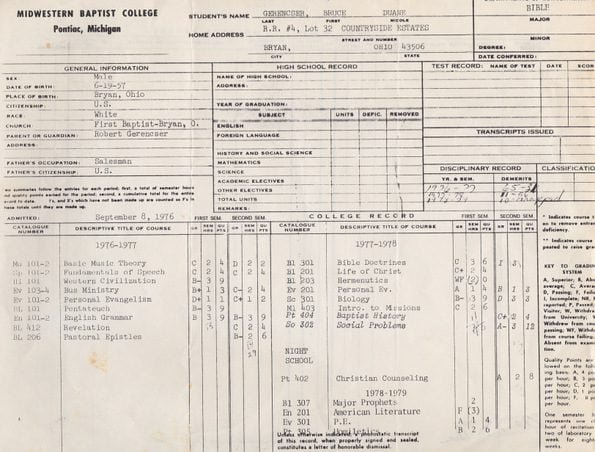 midwestern Baptist college transcript