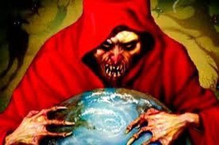 satan clutching the world