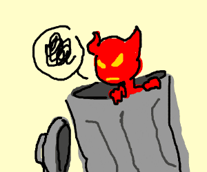 devil in trash can